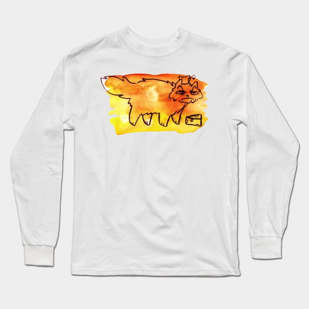 Grumpy Watercolor Cat with Cheese Long Sleeve T-Shirt by saradaboru